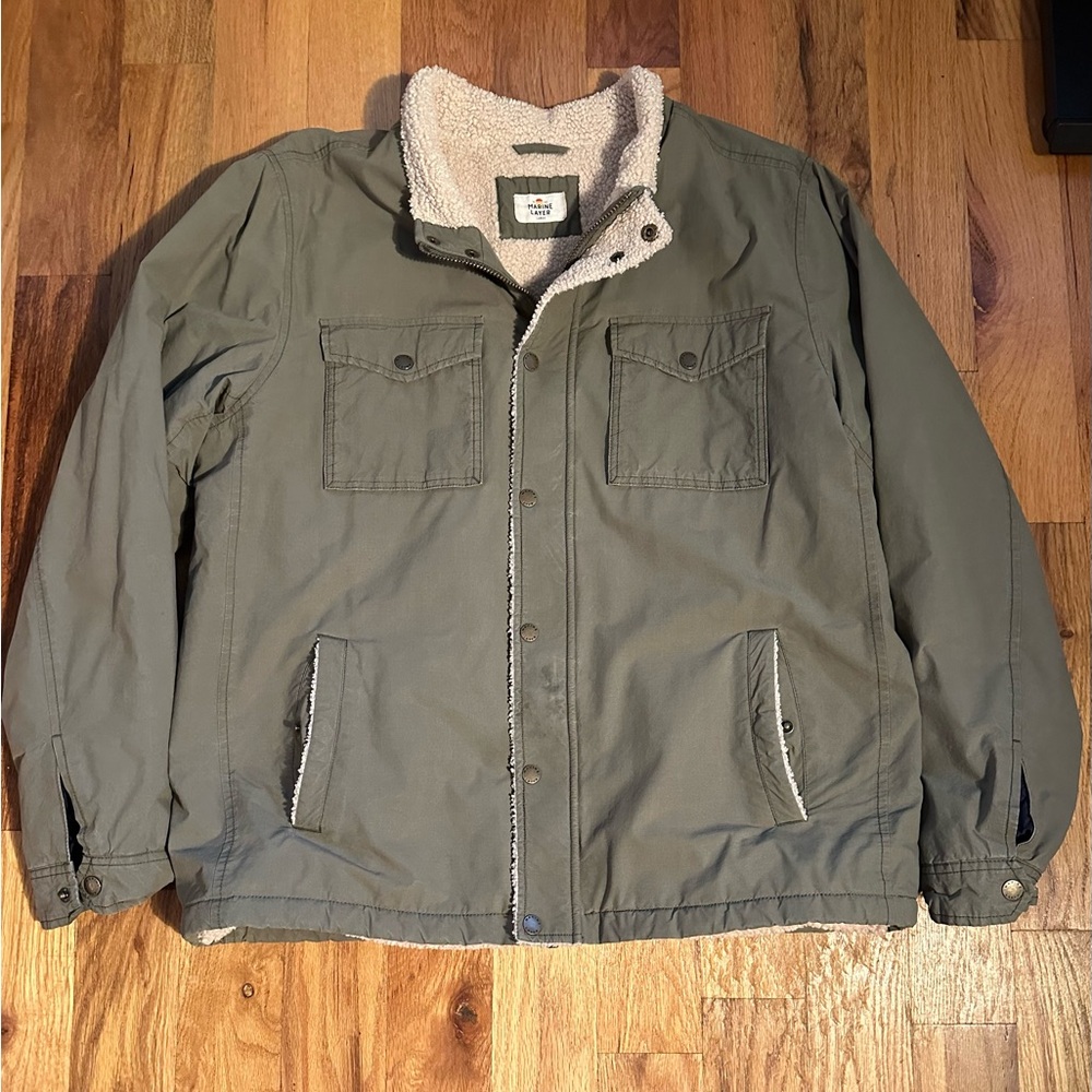 Marine Layer Olive Green Men’s Sherpa Lined Wax Canvas Jacket